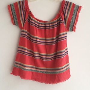 Southwestern Blanket dRA Los Angles Medium Boho Linen Off Shoulder Top